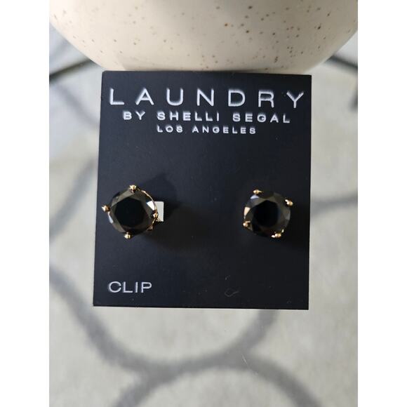 Laundry By Shelli Segal Black Stud Clip Earrings New - Picture 2 of 5